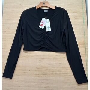 CALIA Womens Long Sleeve‎ Rashguard Black Ruched Cropped Shirt